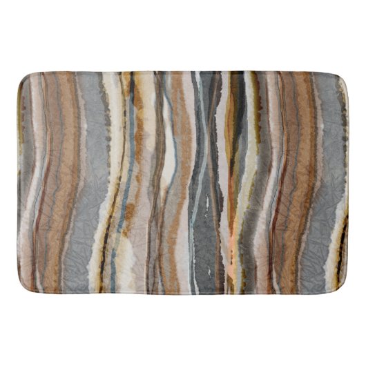 Abstract Agate Stripes Neutral Earth Tones バスマット (正面)