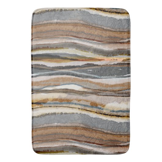 Abstract Agate Stripes Neutral Earth Tones バスマット (正面縦)