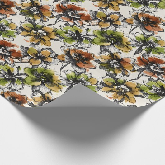 Abstract Alcohol Wash Pen and Ink Flowers ラッピングペーパー (角)