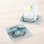 Abstract Anthracite Gray Blue Modern Fractal Art ガラスコースター (アングル)