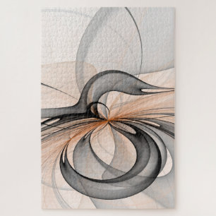 Abstract Anthracite Gray Sienna Modern Fractal Art ジグソーパズル