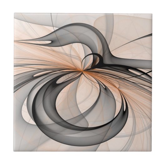 Abstract Anthracite Gray Sienna Modern Fractal Art タイル (正面)