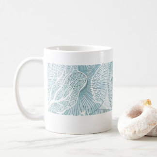 Abstract Aqua Sea Life Line Art Mug  コーヒーマグカップ