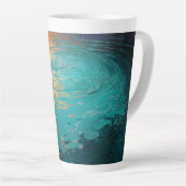 Abstract Aqua Waves with Golden Sunlight カフェラテマグ (右アングル)