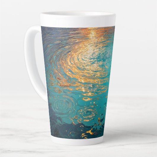 Abstract Aqua Waves with Golden Sunlight カフェラテマグ (左アングル)
