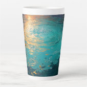 Abstract Aqua Waves with Golden Sunlight カフェラテマグ (正面)