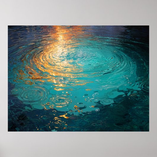 Abstract Aqua Waves with Golden Sunlight ポスター (正面)