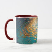 Abstract Aqua Waves with Golden Sunlight マグカップ (左)