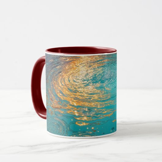 Abstract Aqua Waves with Golden Sunlight マグカップ (正面左)