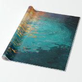 Abstract Aqua Waves with Golden Sunlight ラッピングペーパー (アンロールド)