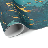Abstract Aqua Waves with Golden Sunlight ラッピングペーパー (ロールコーナー)