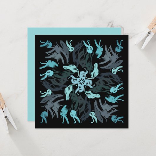 Abstract Aquatic Shaded Repeating Pattern Swirls カード (正面/裏面インサイチュ)