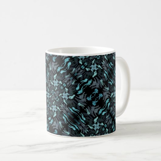 Abstract Aquatic Shaded Repeating Pattern Swirls コーヒーマグカップ (正面右)