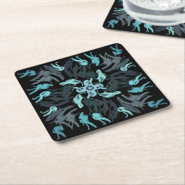 Abstract Aquatic Shaded Repeating Pattern Swirls スクエアペーパーコースター