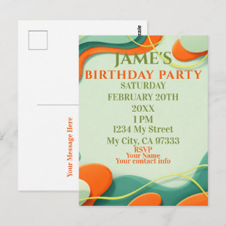 Abstract Art Birthday Invitation ポストカード