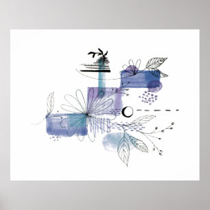 Abstract Art Blue and Grey Fog ポスター