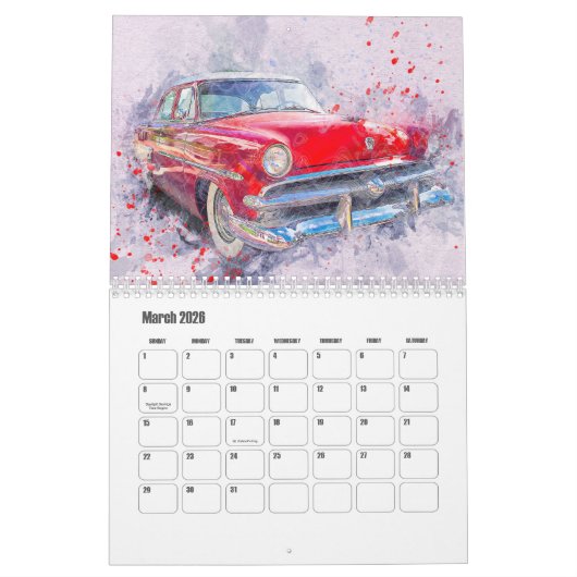Abstract Art Car Calendar カレンダー (3月 2026)