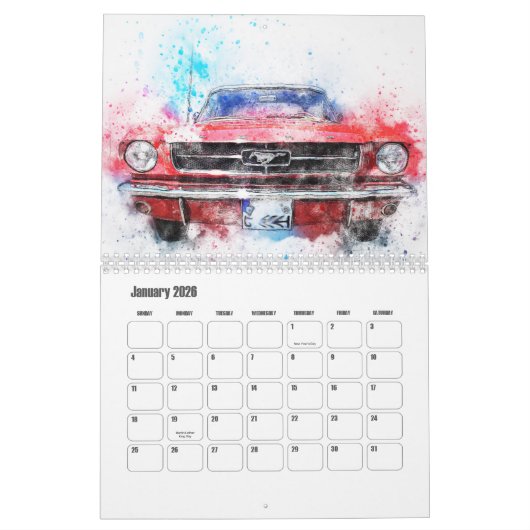Abstract Art Car Calendar カレンダー (1月 2026)