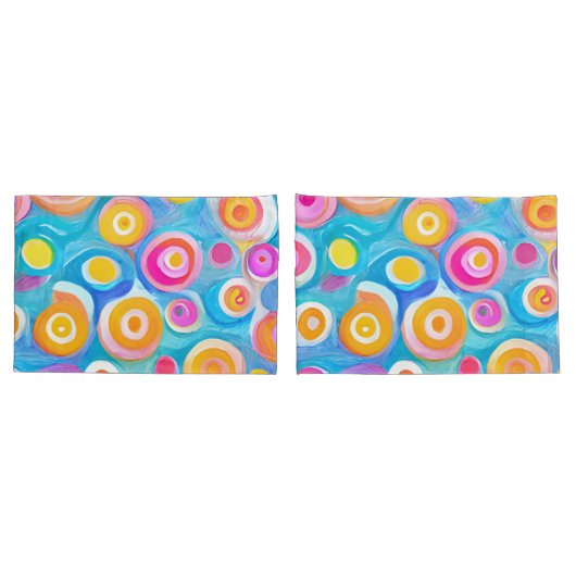 Abstract Art Circles Bright Colors Custom Name Fun 枕カバー (バックセット)
