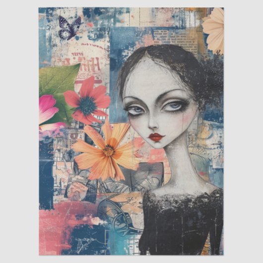 Abstract Art College Floral Goth Girl Butterfly 薄葉紙 (正面)