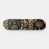 Abstract Art Gold Foliage Black Minimal Boho Funky スケートボード (横)