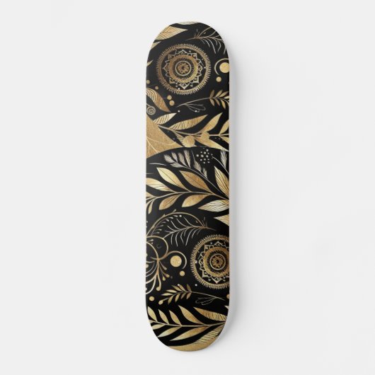 Abstract Art Gold Foliage Black Minimal Boho Funky スケートボード (正面)
