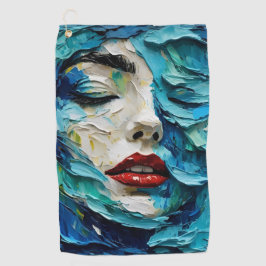 Abstract art painting female face ocean waves ゴルフタオル