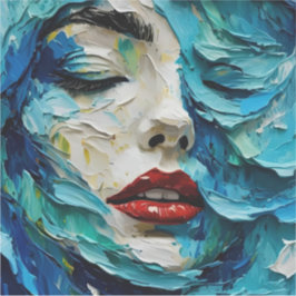 Abstract art painting female face ocean waves シール