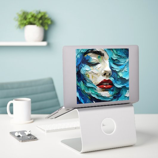 Abstract art painting female face ocean waves シール (デスク上のノートパソコン)