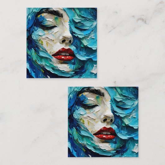 Abstract art painting female face ocean waves スクエア名刺 (正面/裏面)