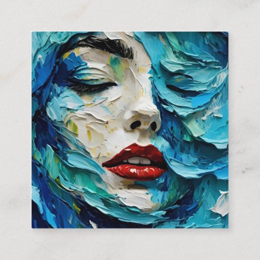 Abstract art painting female face ocean waves スクエア名刺 (裏面)