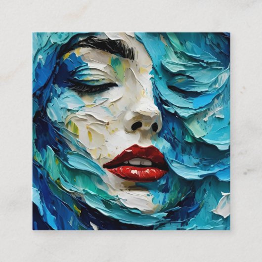 Abstract art painting female face ocean waves スクエア名刺 (正面)