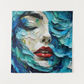 Abstract art painting female face ocean waves タペストリー (正面)