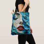 Abstract art painting female face ocean waves トートバッグ (クローズアップ)