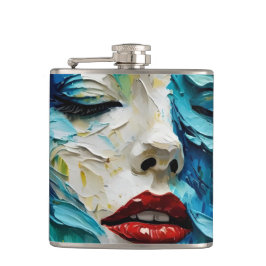 Abstract art painting female face ocean waves フラスク