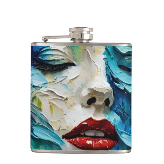 Abstract art painting female face ocean waves フラスク (正面)