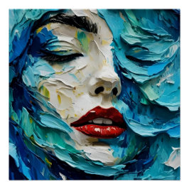 Abstract art painting female face ocean waves ポスター