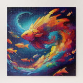 Abstract art with fish in space ジグソーパズル (縦)