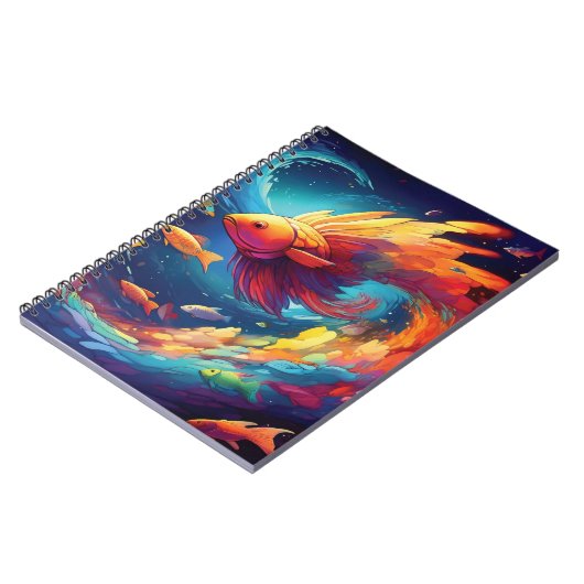 Abstract art with fish in space ノートブック (左側)