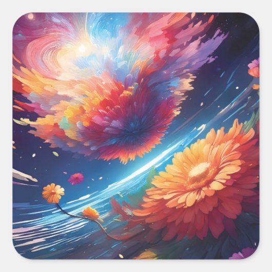 Abstract art with flowers in space スクエアシール (正面)