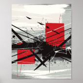 Abstract Art with Red Blocks & Black Strokes ポスター (正面)