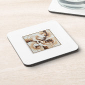 Abstract art with white, beige and brown colours. コースター (左側)