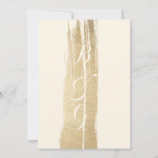 Abstract Artsy White Gold Brushstrokes Wedding 招待状 (裏面)