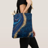 abstract background blue marble agate granite mosa トートバッグ (クローズアップ)
