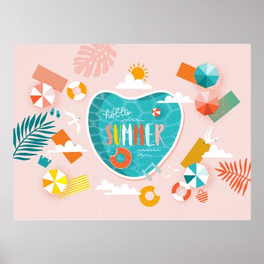 Abstract beach pool summer illustration ポスター (正面)