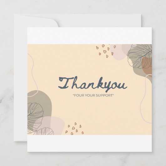 Abstract Beige Thank You Card – Minimalist Leaf &  サンキューカード (正面)