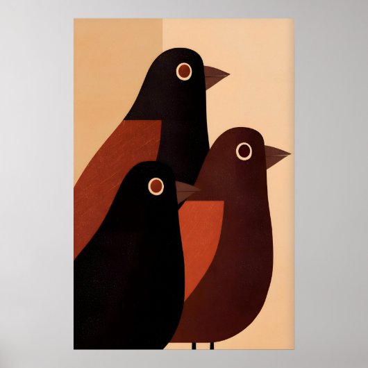 Abstract Bird Wall Art Trio of Geometric Birds in ポスター (正面)