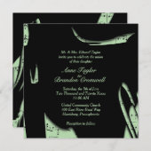 Abstract Black and Green Music Wedding Invitation 招待状 (正面/裏面)