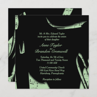 Abstract Black and Green Music Wedding Invitation 招待状