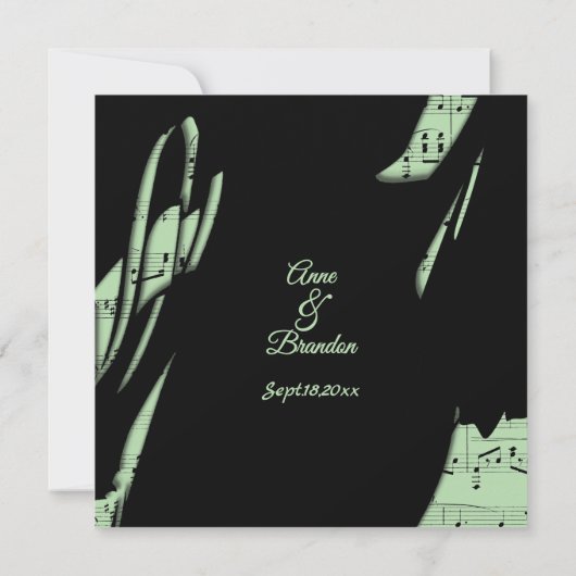 Abstract Black and Green Music Wedding Invitation 招待状 (裏面)